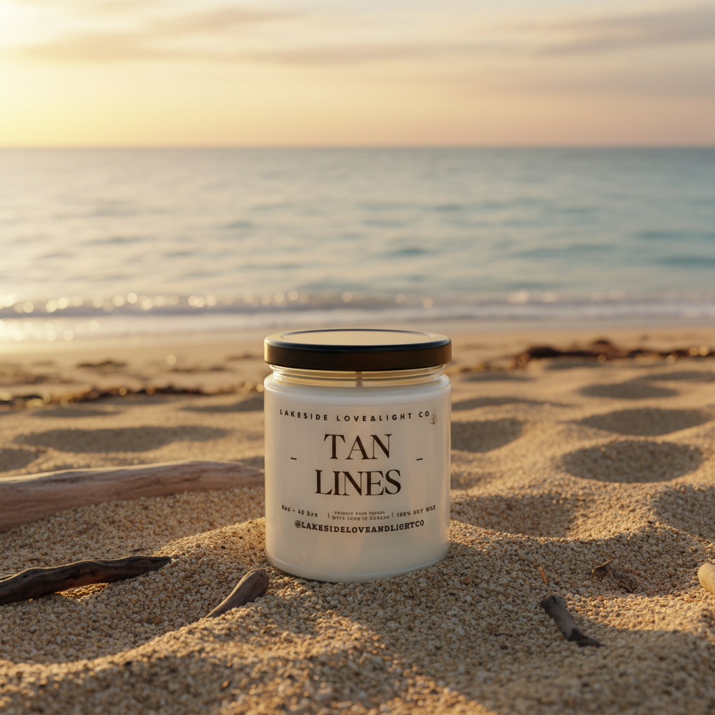 Tan Lines candle with lower label