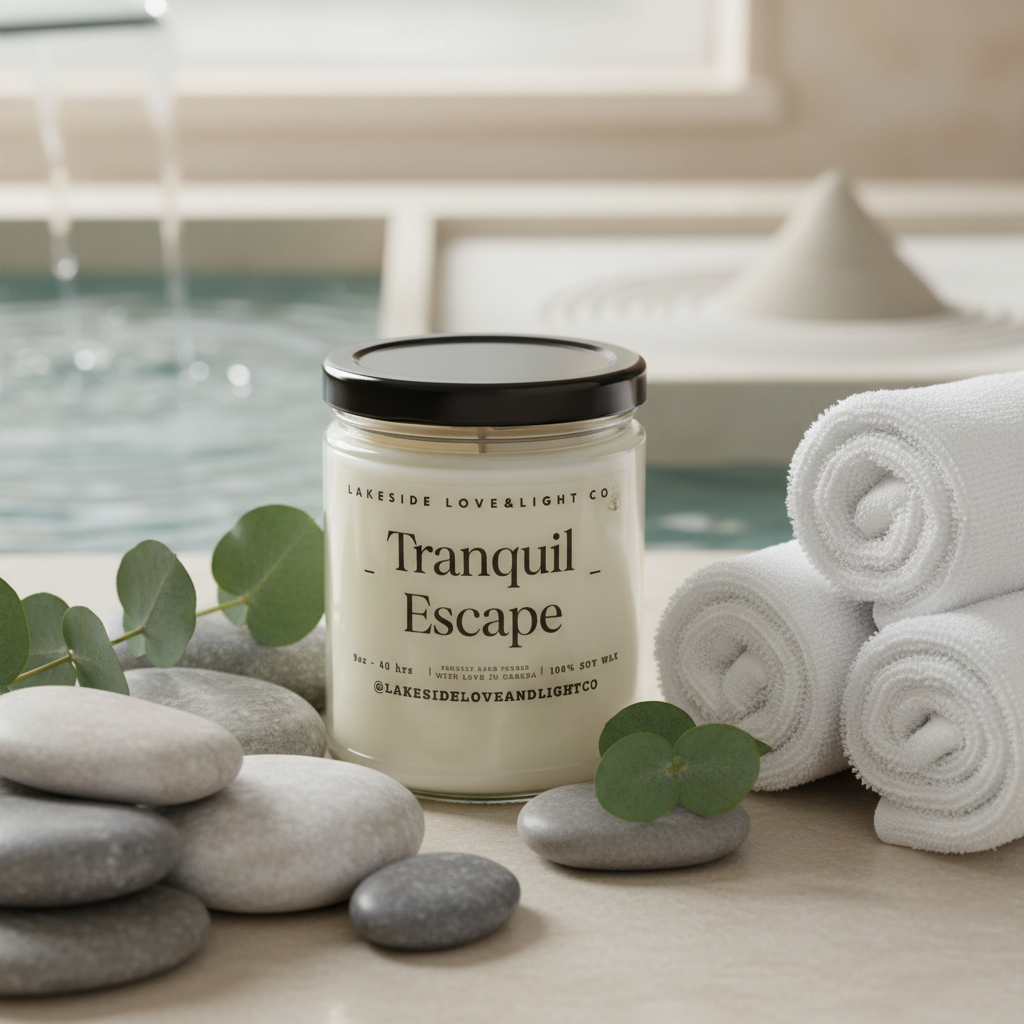 Tranquil Escape Candle with Spa Background